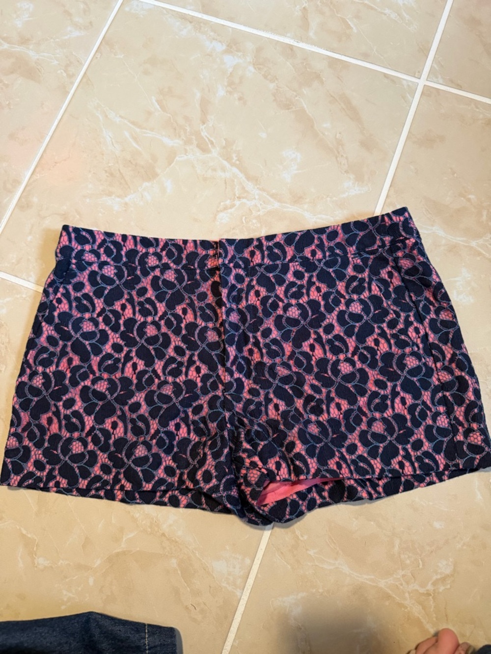 Juicy Couture Coral and Navy Lace-Trim Shorts
